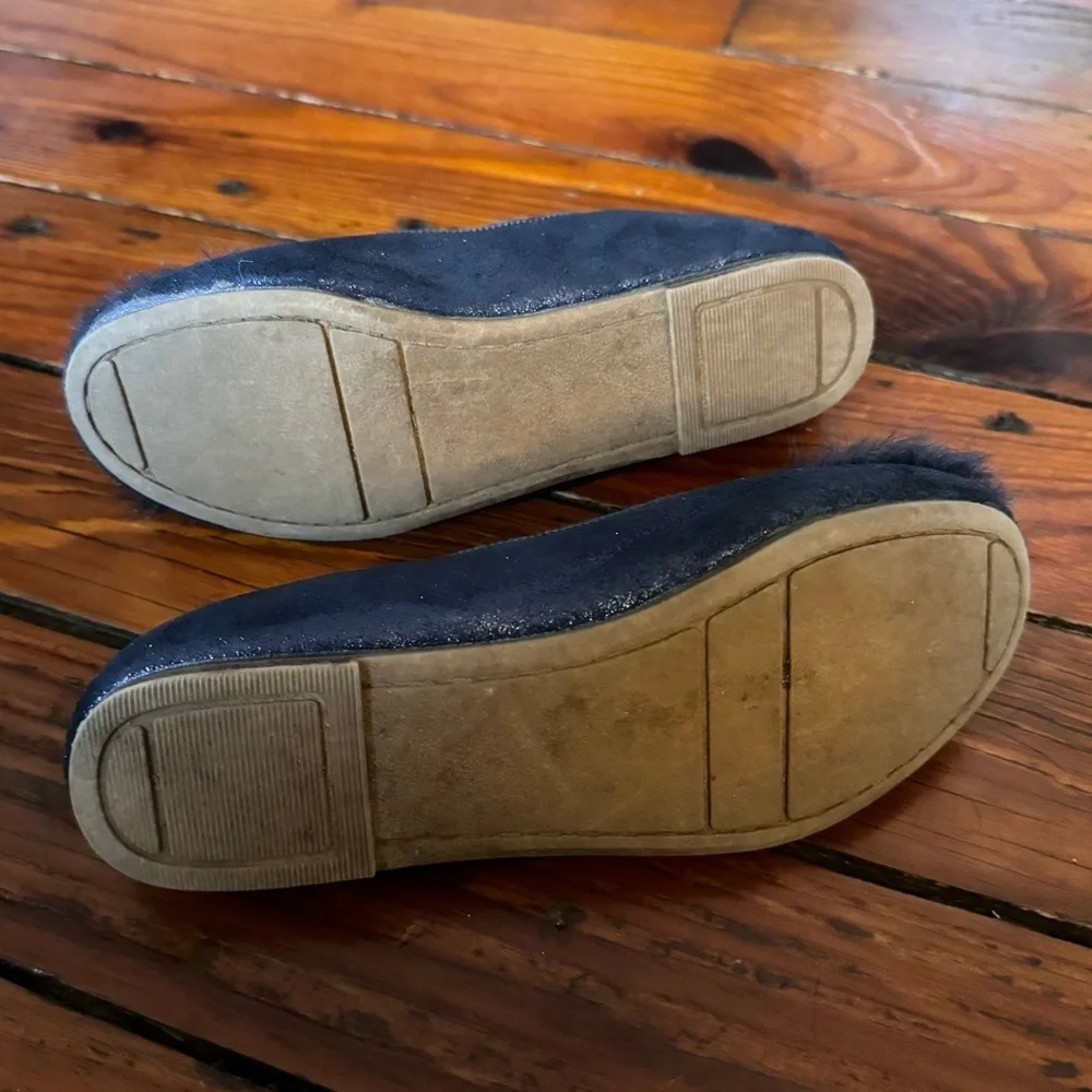 Gap Blue Galaxy Fur Pom Pom Ballet Flats Size 2 Little Girls